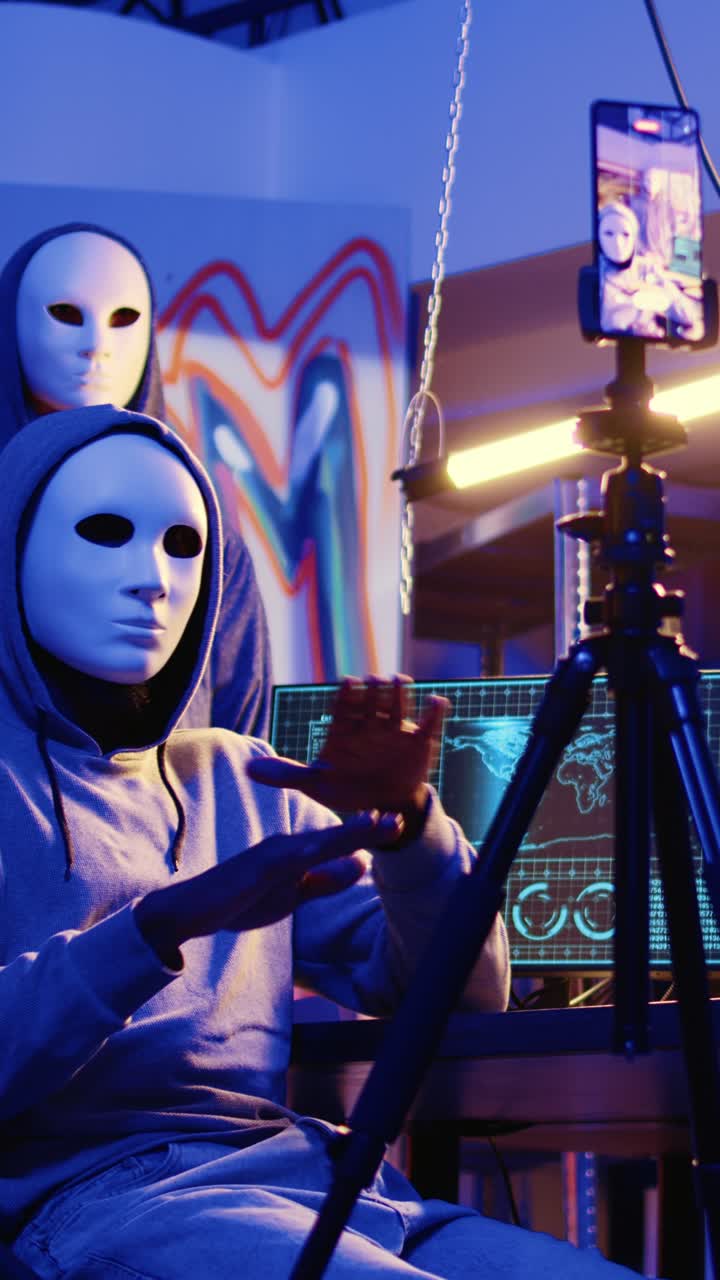 Anonyme Hacker filmen vertikales Lösegeld-Video