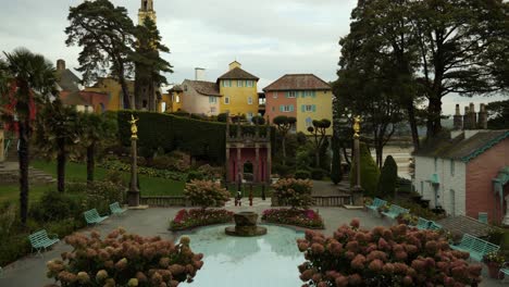 garden of portmeirion, an italian style tourist village on the coast of north wales, uk