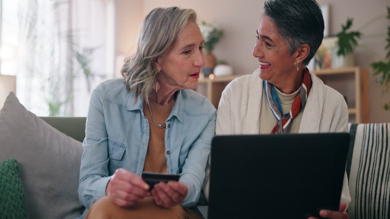 Senior Women Enjoying Online Shopping and Celebrating