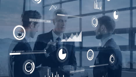 animation of graphs, changing numbers, loading circles and bars, diverse entrepreneurs sharing ideas