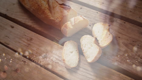 warm sunlight streaming over sliced bread on wooden table