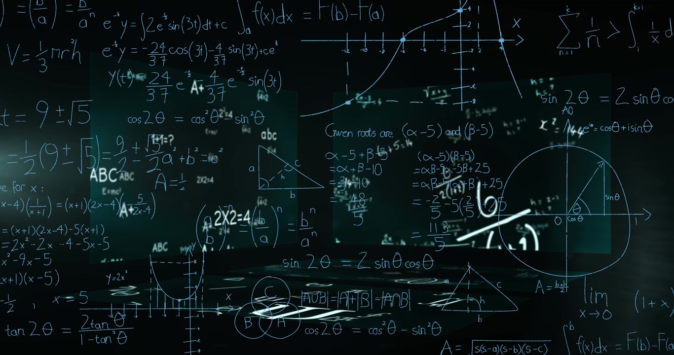 Animated Mathematical Equations and Formulas on Digital Screens