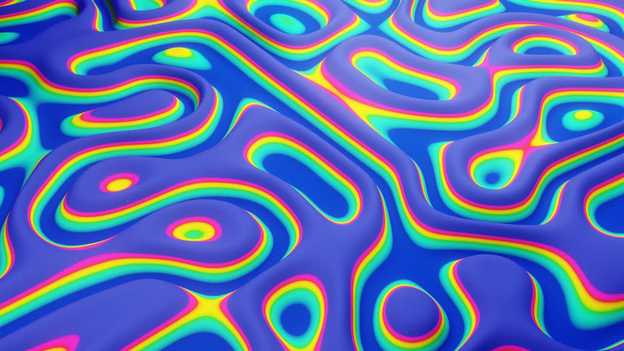 patrón ondulado abstracto en una superficie brillante y brillante, color arco iris de gradiente líquido, ondas en el fluido de pintura en animación suave. brillo en líquido viscoso 3d. retroceso creativo