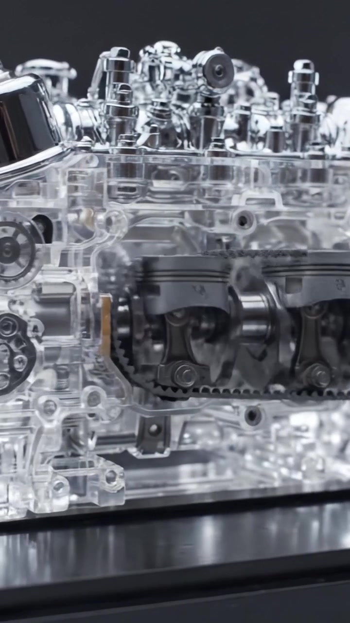 Detailed Examination of a Transparent Engine Model Showcasing Internal Components and Mechanisms for Educational and Demonstrative Purposes