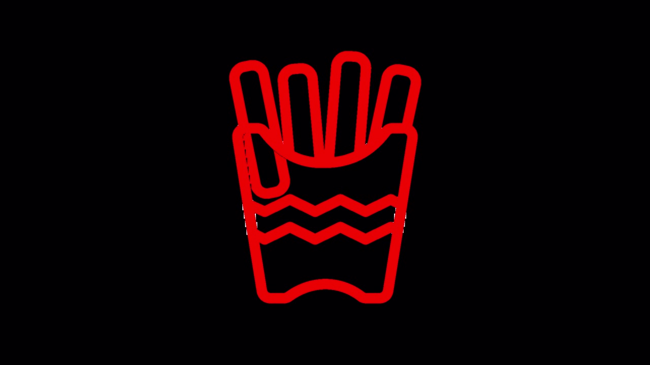 Animated Red Neon French Fries Icon on Black Background