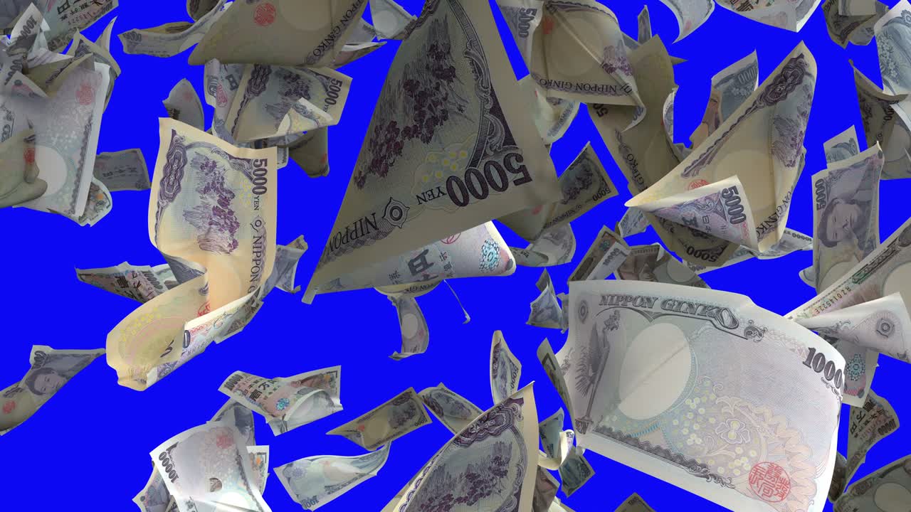 떨어지는 일본 엔 지폐 4k 루프