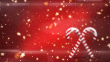 Animation-of-snowflakes-falling-over-candy-canes-on-red-background