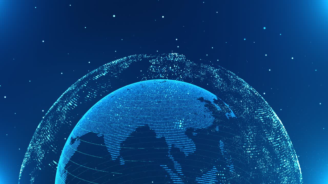 디지털 세계 지구 연결 디지털 구름 지구 회전 애니메이션 사회 미래 기술 추상 비즈니스 과학 성장 네트워크 지구를 둘러싼 세계 회전