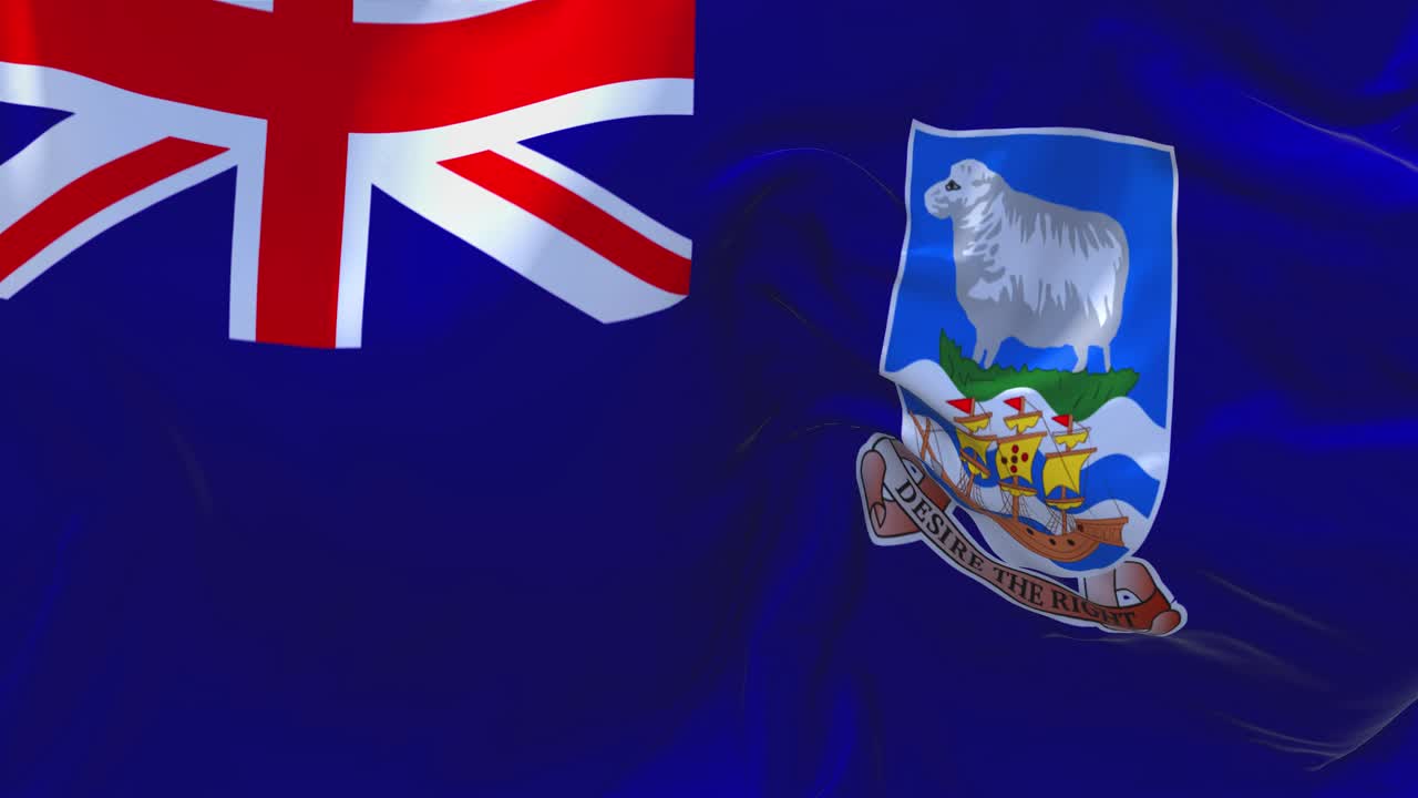 폭클랜드 섬의 발은 바람 속도 느린 동작 애니메이션에서 4k 현실적인 직물 질감 발을 부드럽게 불어 바람이 부는 날 연속적인 원활한 루프 배경.