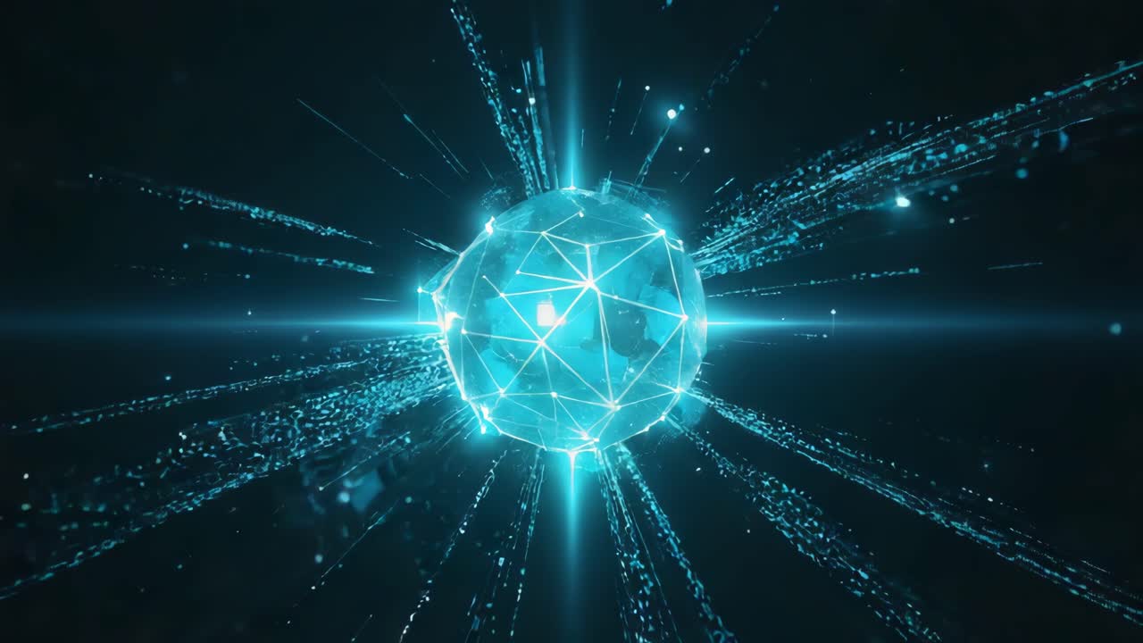 Abstract Digital Sphere with Network Connections and Light Rays