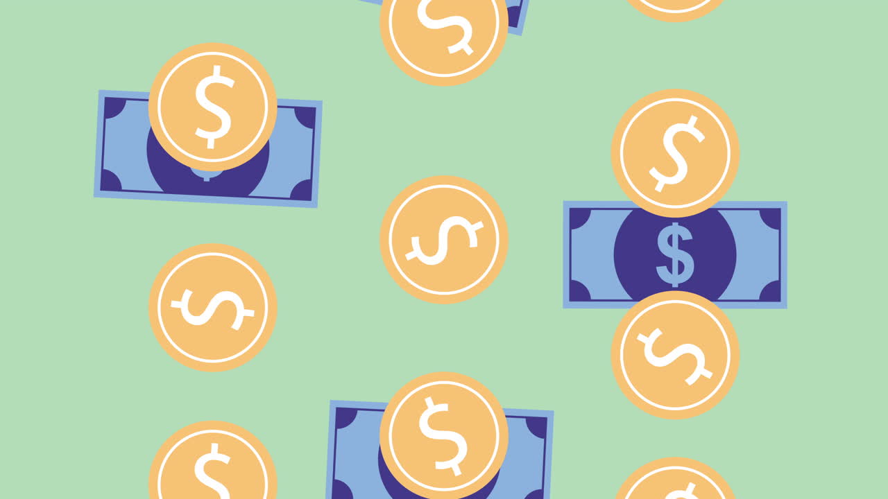 coins and bills cash money rain animation