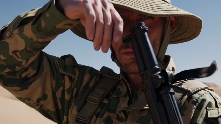 Militare in un paesaggio desertico