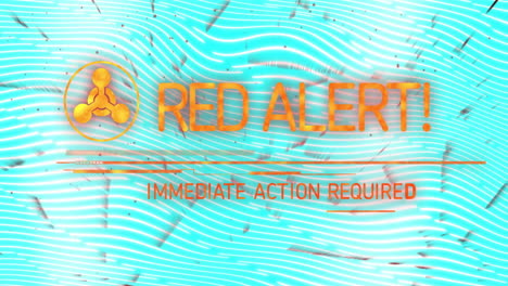 alerta roja y acción inmediata requerida animación sobre fondo azul ondulado