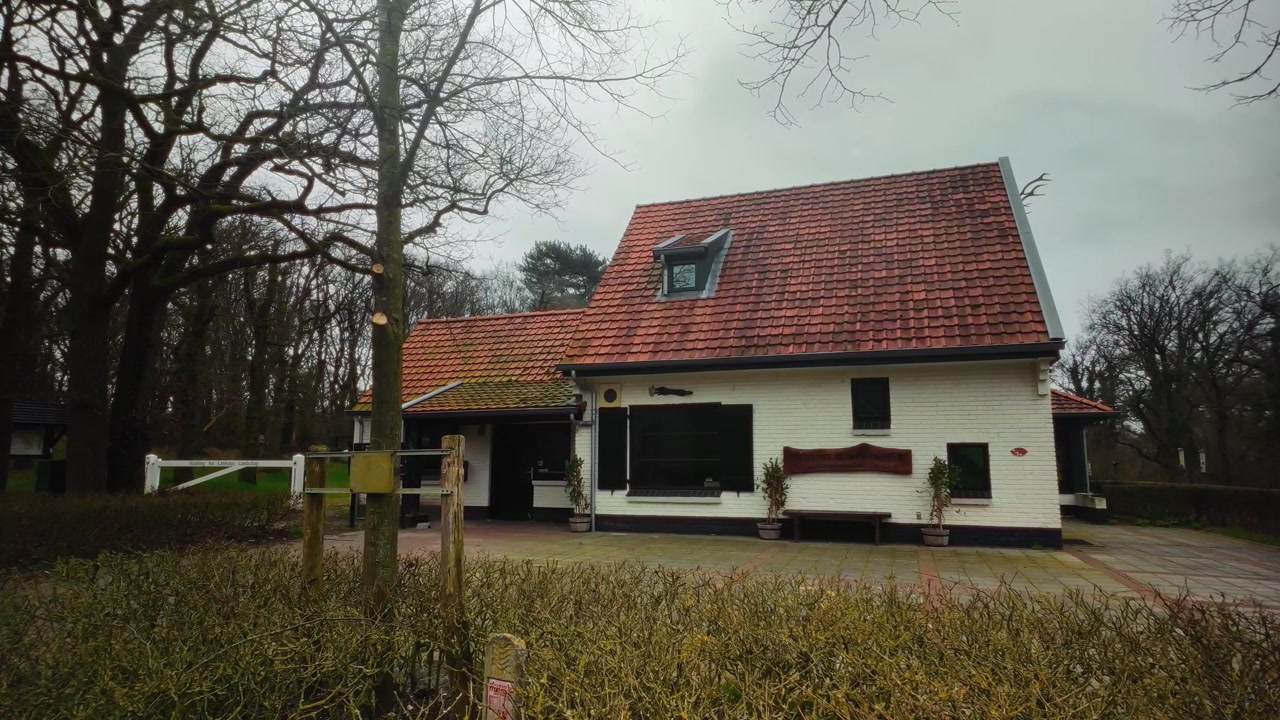 Eksteriør af hollandsk hus med orange tag i Limburgs landskab om dagen.