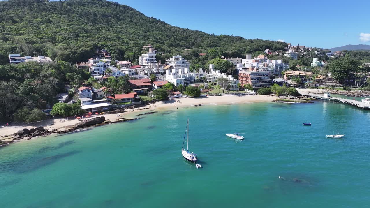 Lagoinha Beach At Bombinhas In Santa Catarina Brazil. Beach Landscape. Nature Seascape. Travel Destination. Lagoinha Beach At Bombinhas In Santa Catarina Brazil. Turquoise Water.