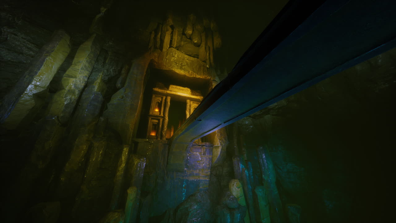 큰 동굴 안의 오래된 돌 다리