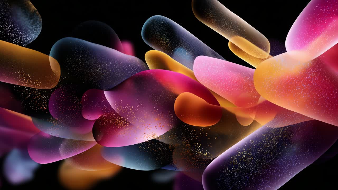 A Mesmerizing Abstract Composition Showcasing Vibrant Organic Shapes and Fluid Forms with a Playful Color Palette of Pink, Orange, and Deep Purple Set Against a Dark Background