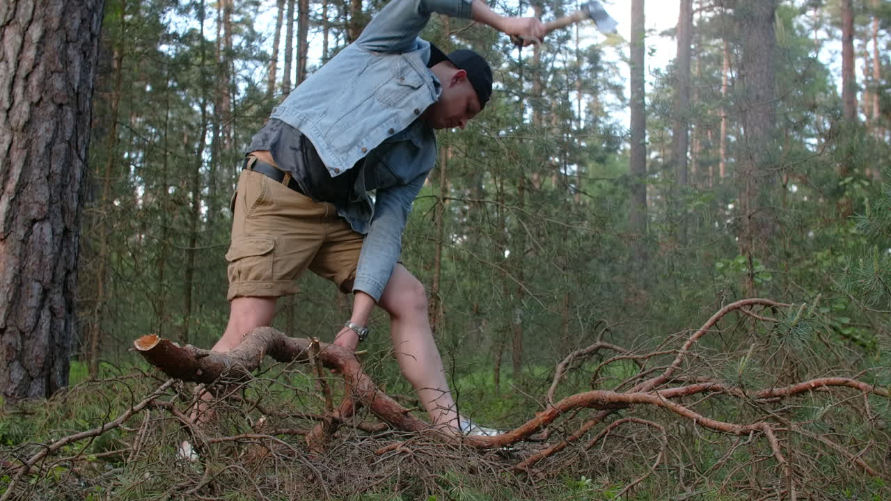 Man Chopping Wood in the Forest