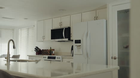 modern kitchen interior, clean white design with appliances and natural light flowing in