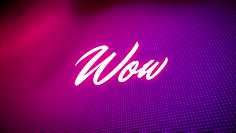 animación de texto wow sobre fondo púrpura y rosa