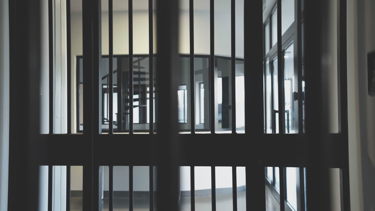 Secure Interior Corridor View Through Metal Bars