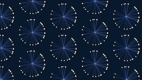 circular dandelion pattern on dark blue background with white circles and yellow outline