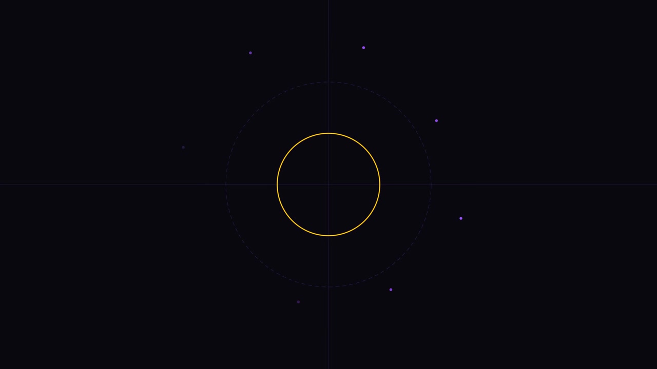 Abstract Motion Graphic Featuring a Pulsing Golden Circle and Orbiting Particles