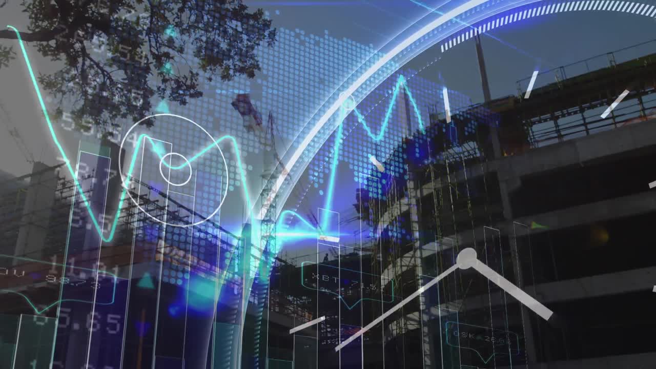 animación del procesamiento de datos financieros en el sitio de construcción