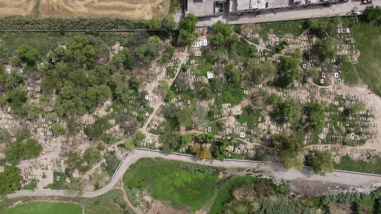 Aerial view of Muslim Graveyard, Muslim cemeteries and graves in Pakistan