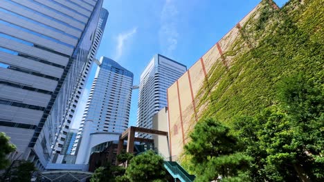 modern skyscrapers and green wall in a japanese city