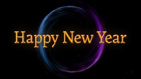 animación de texto de feliz año nuevo sobre luces brillantes sobre fondo negro