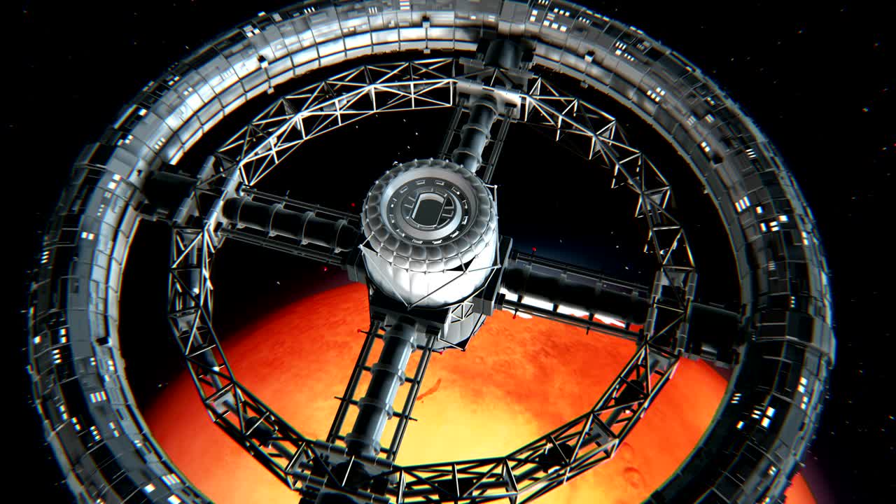 estación espacial circular en el fondo de marte