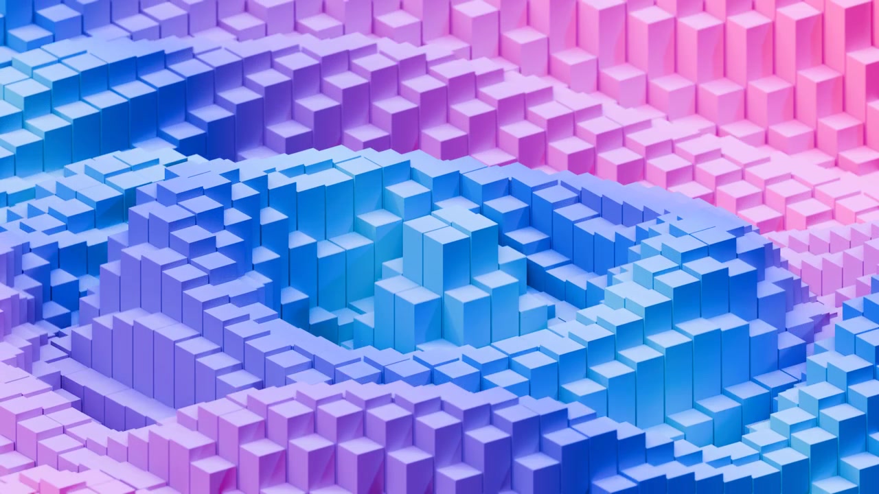 Rendering astratto di onde cubiche geometriche blu e rosa