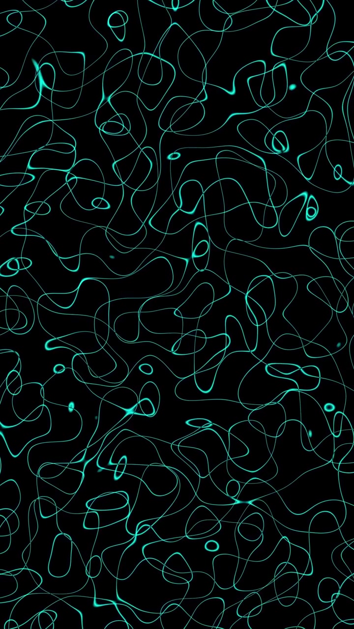 Vertical video of glowing cyan curves morphing on black background, seamless loop