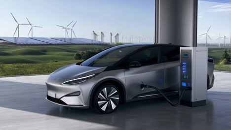 electric car charging at a renewable energy station