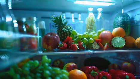 assorted fruits and vegetables in a refrigerator