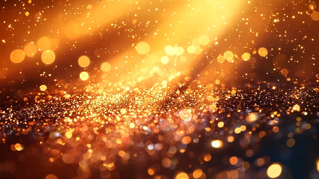 A bright orange background with a lot of glitter. The glitter is scattered all over the background, creating a sense of movement and energy. Scene is lively and festive