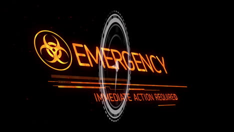 animación del símbolo de peligro biológico y el texto de emergencia durante el reloj