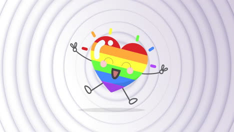 animation of rainbow heart on white background with circles