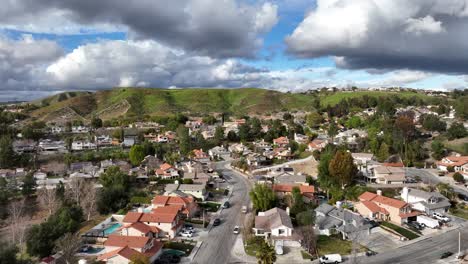 santa clarita california city neighbourhood suburbs aerial view on cloudy blue sky day