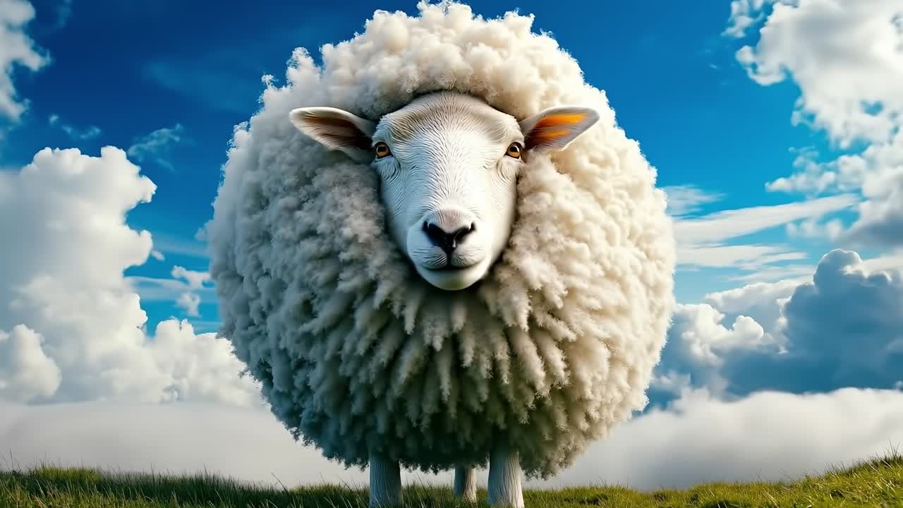 A sheep standing on top of a lush green field