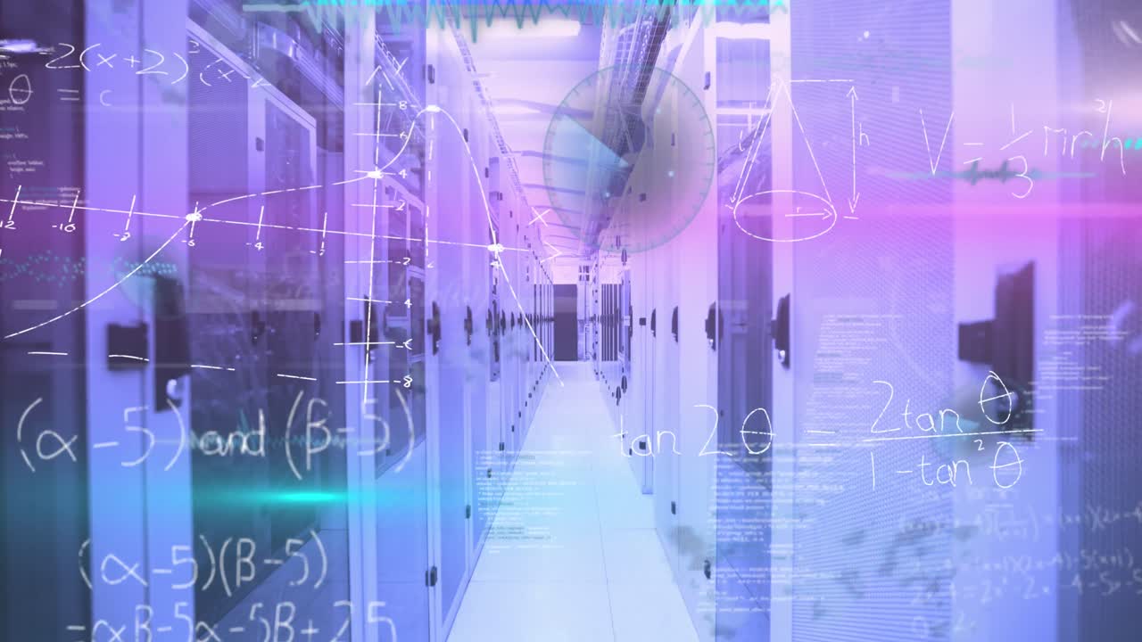 컴퓨터 서버  ⁇ 에 대한 데이터 처리 및 수학 방정식의 애니메이션