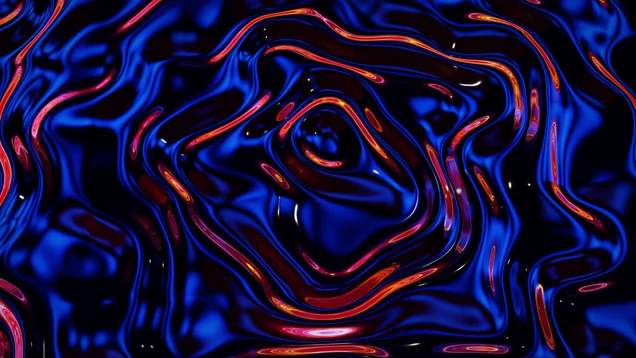 Looped abstract iridescent fluid background. Beautiful wavy glass surface of liquid with pattern, gradient color and flow waves on it. Creative bright bg with soft smooth animation.