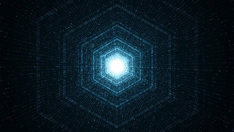 motion graphic of blue hexagon shape and light beam with digital line technology abstract background concept seamlesss loop video