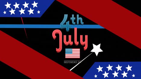 animation of 4th of july independence day text over stars and stripes on black background