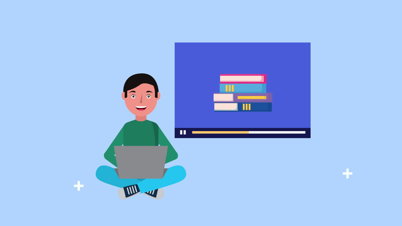 young student boy with laptop elearning