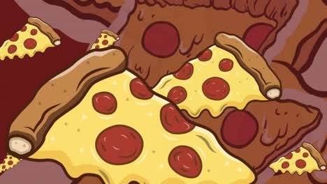 Animation-of-pizza-icons-over-over-red-background