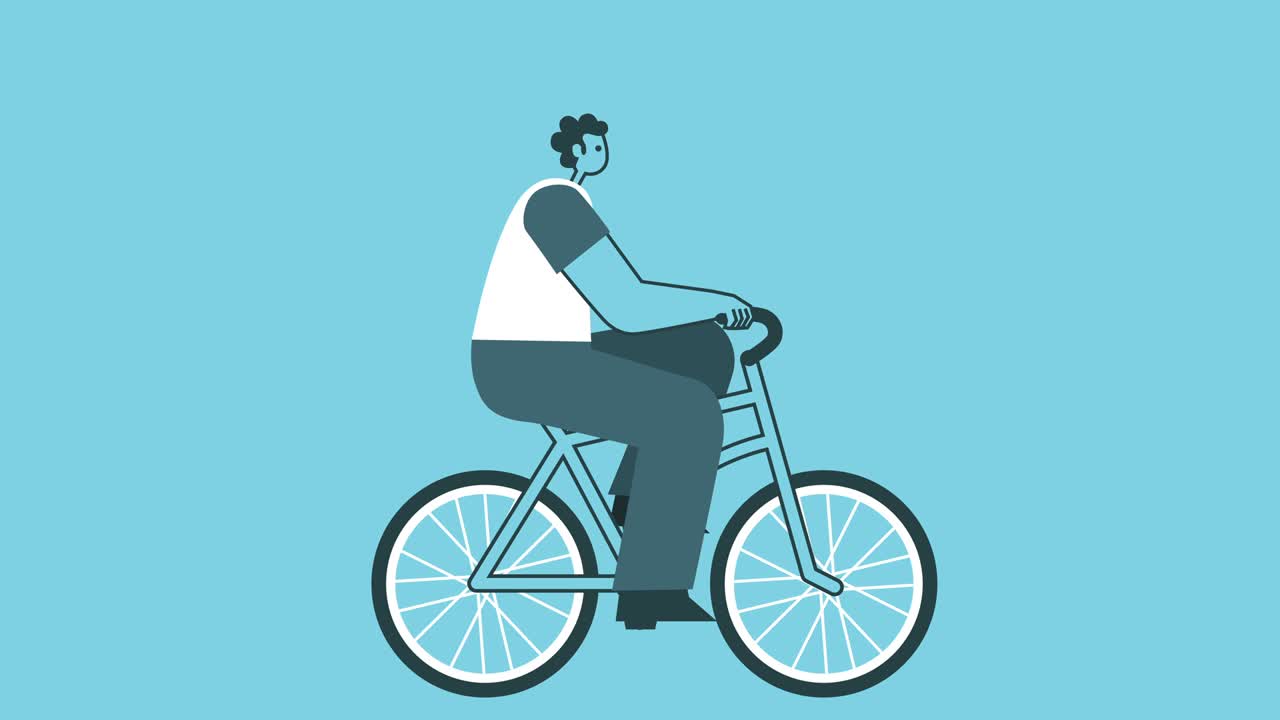 Funny Graphic Flat Design Bold Man Cartoon Character Bicycle Ride  Isolated Loop 2d Animation