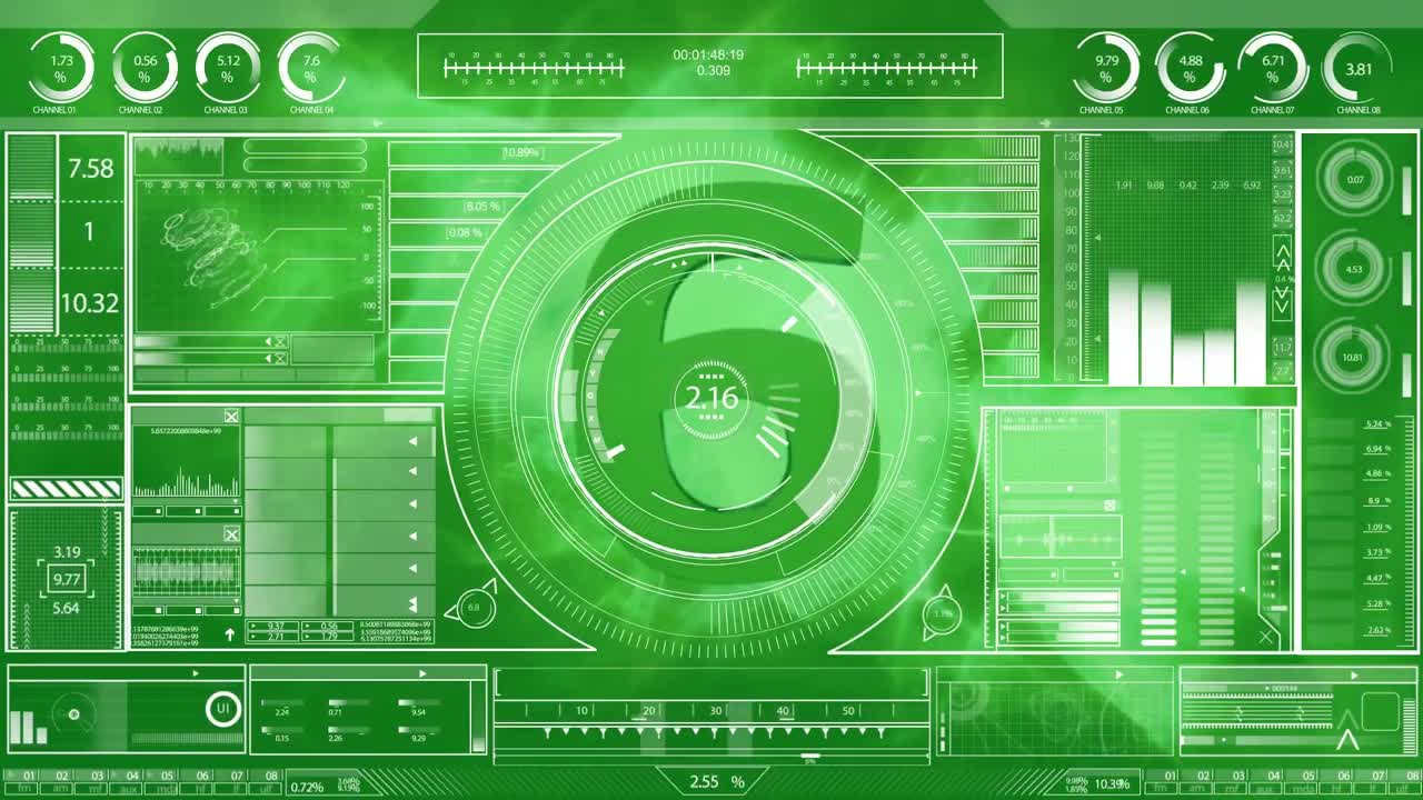 녹색 배경에 있는 금융 데이터 처리의 애니메이션