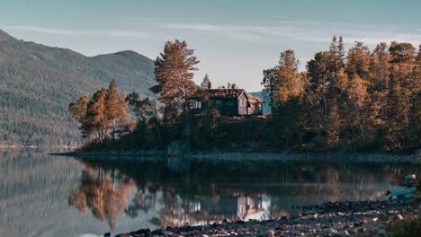 A-view-of-the-solitary-cabin-by-the-lake